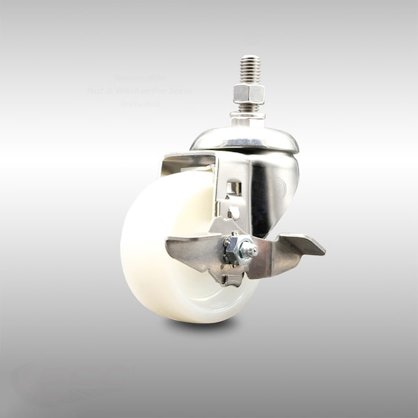 Service Caster 3 Inch 316SS Nylon Wheel Swivel 3/8 Inch Threaded Stem Caster with Brake SCC SCC-SS316TS20S314-NYS-TLB-381615 - main